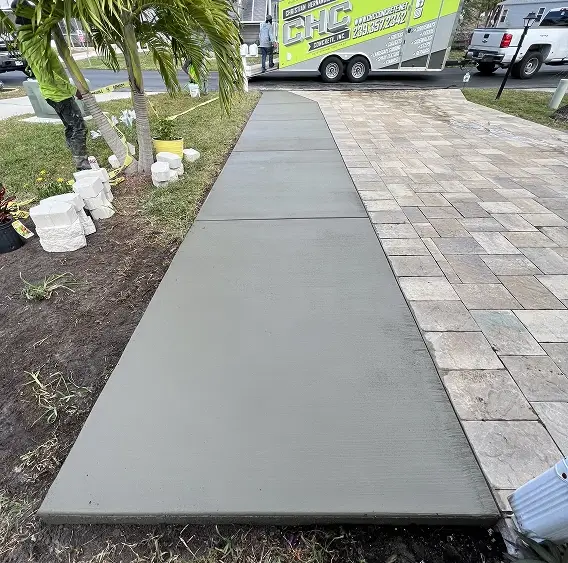 Concrete flatwork enhancing residential property curb appeal