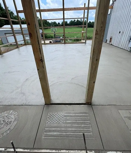 Stamped concrete patio with textured pattern finish