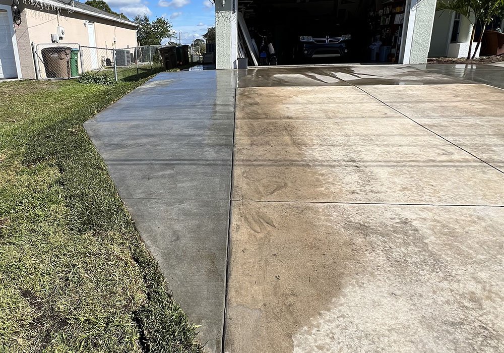 Concrete driveway installation with smooth finish